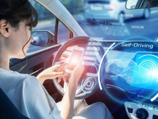 a woman in a car using a phone